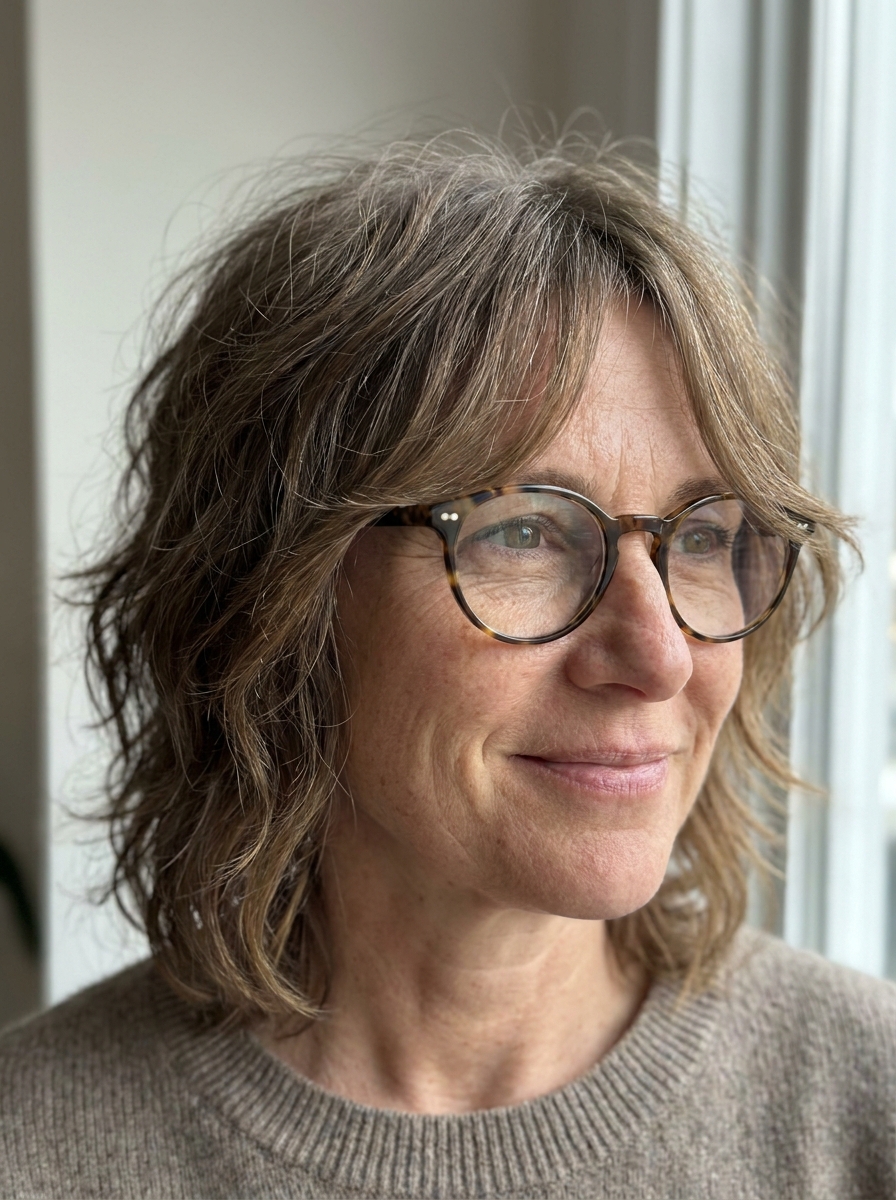 Soft Shaggy Bob mit Brille als Kurzhaarfrisuren mit Brille Inspiration 2026